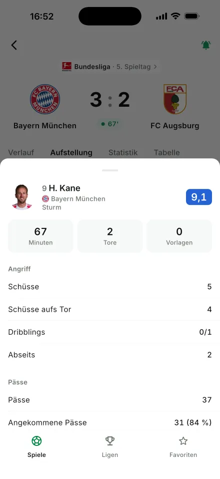 Spielerstatistik aus dem laufenden Spiel