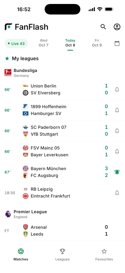 Match list with live scores